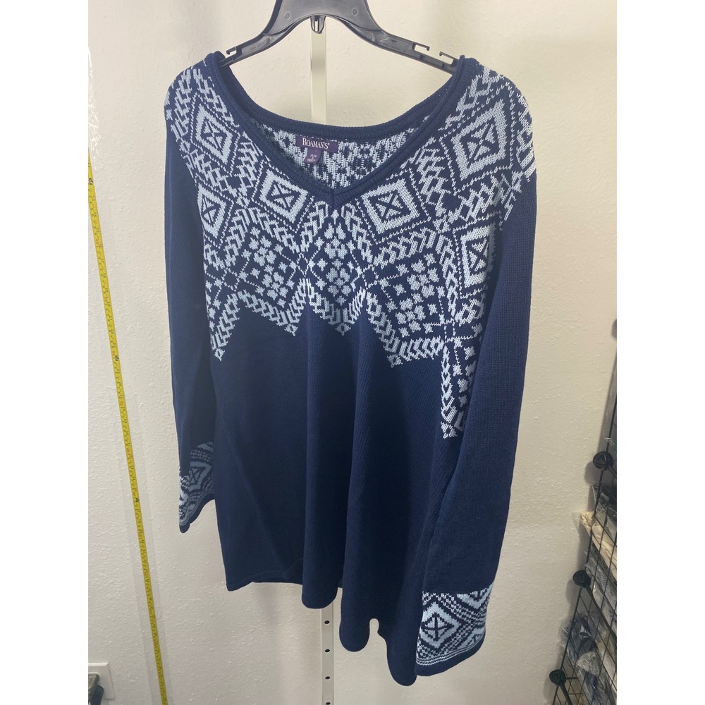 Roamans Womens Navy‎ Blue Geometric Fair Isle V-Neck Knit Sweater Size 14/16 M
